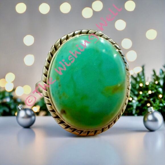 Kingman Turquoise Oval Shape Rope Design Silver Ring Size 8 - Picture 1 of 7